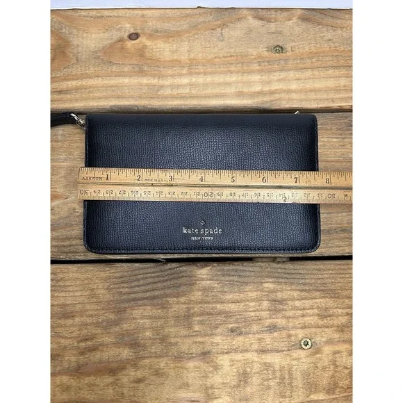 Kate Spade Darcy Large Slim Bifold Wallet Clutch Wristlet Black Light Blue - Picture 6 of 7